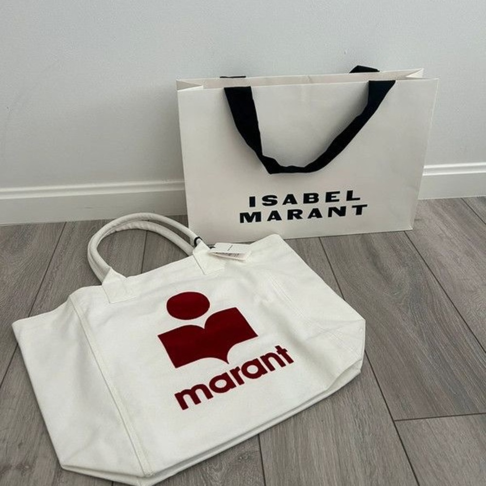 Isabel Marant Cream Tote with Bold Red Logo